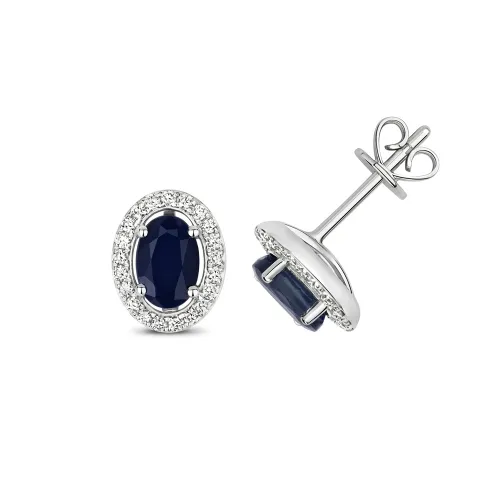 Diamond And Sapphire Halo Studs Oval